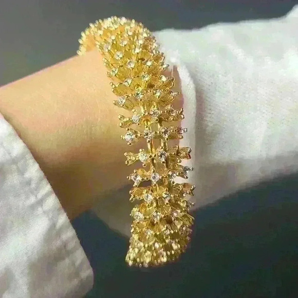 Gold-toned rhinestones cuff bracelet in like new condition - Picture 12 of 12